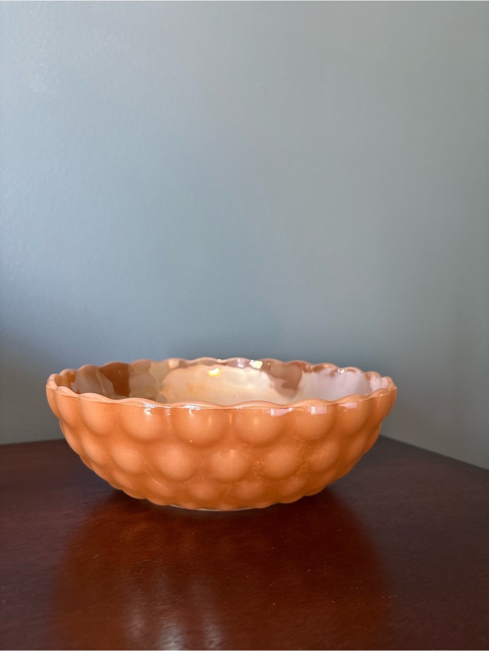 Vintage Peach Lustre Wear bubble bowl milk glass